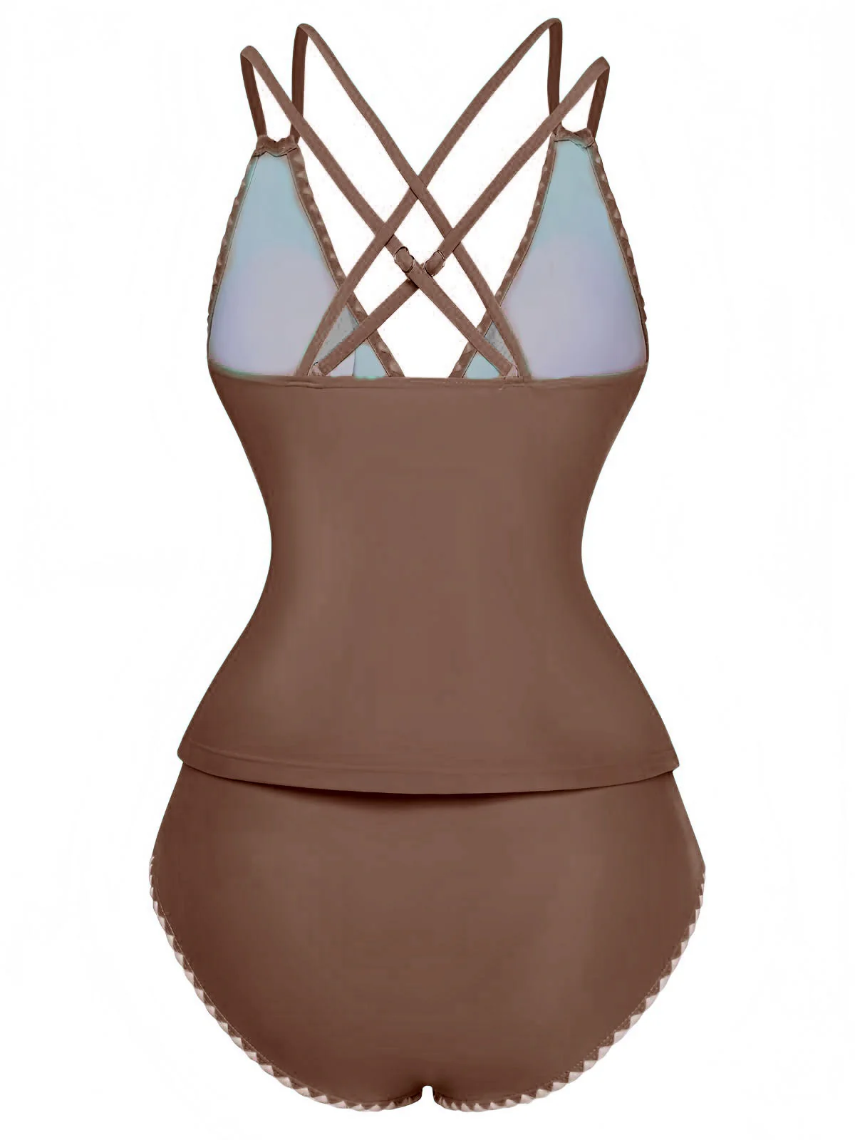 1940s Colorblock Deep V Crisscross Back Tankini Set - Image 13