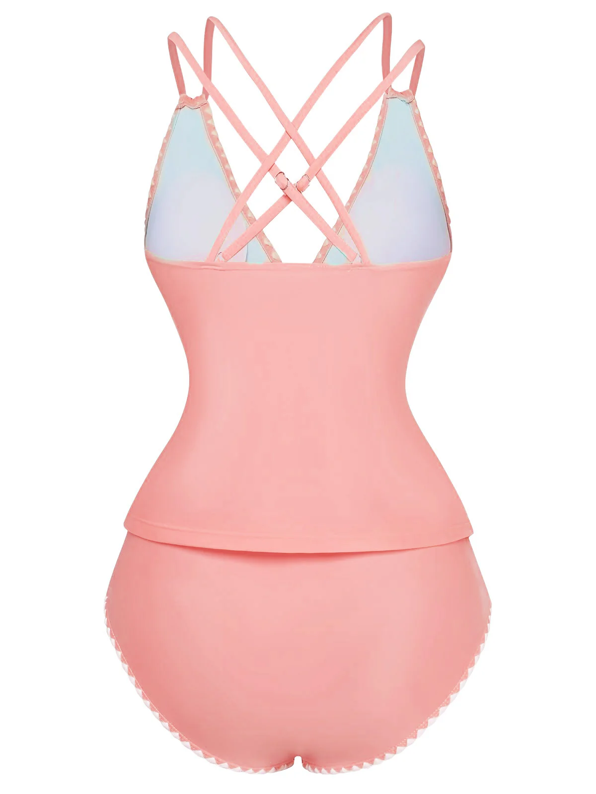 1940s Colorblock Deep V Crisscross Back Tankini Set - Image 2