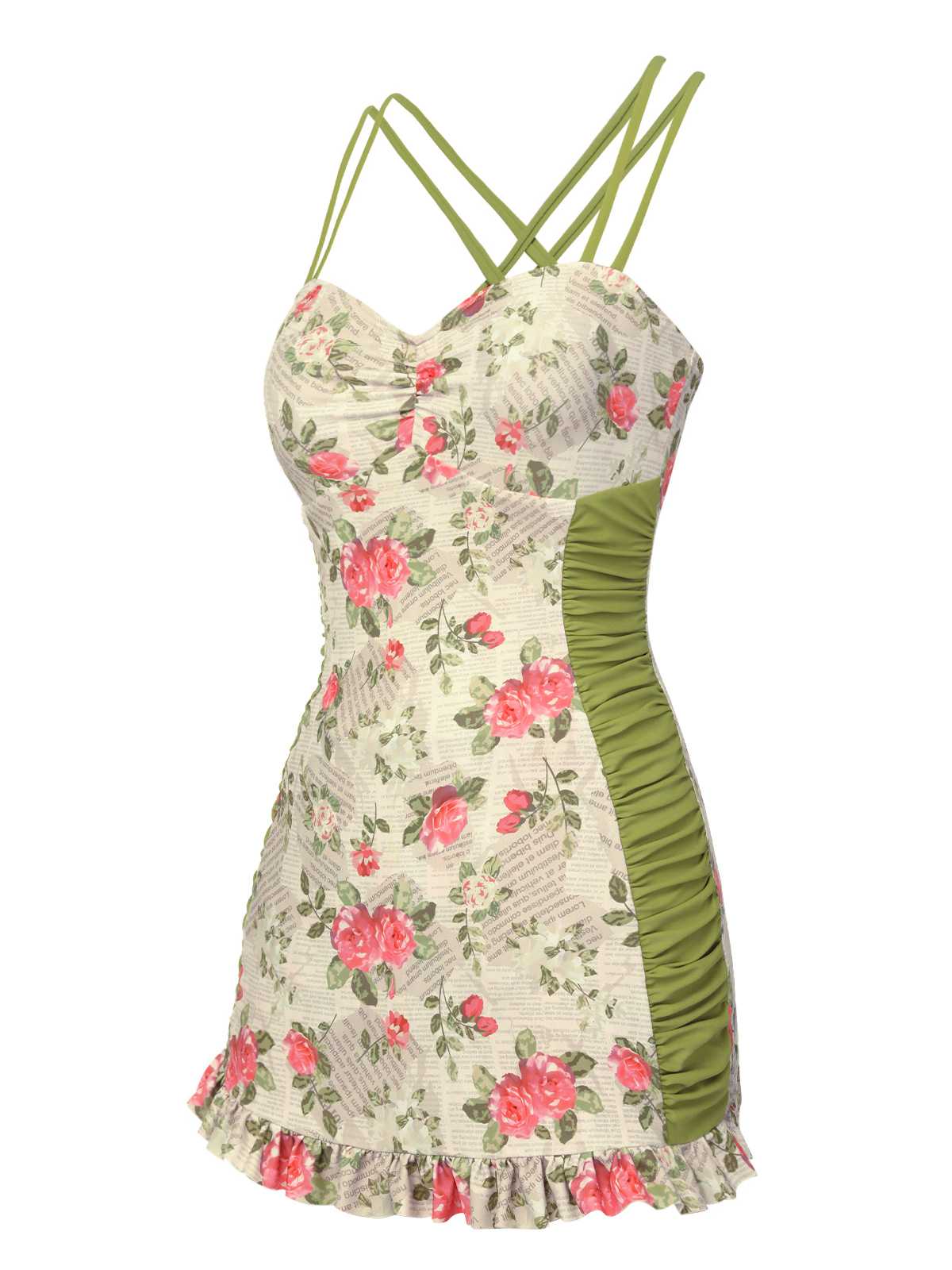 1940s Double Strap Pleated Roses One-Piece Swimsuit - Image 3