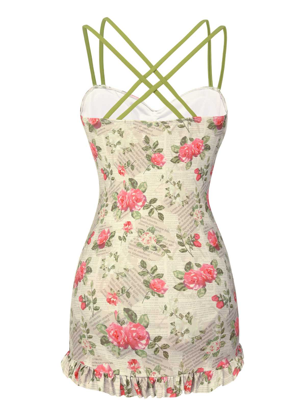 1940s Double Strap Pleated Roses One-Piece Swimsuit - Image 4