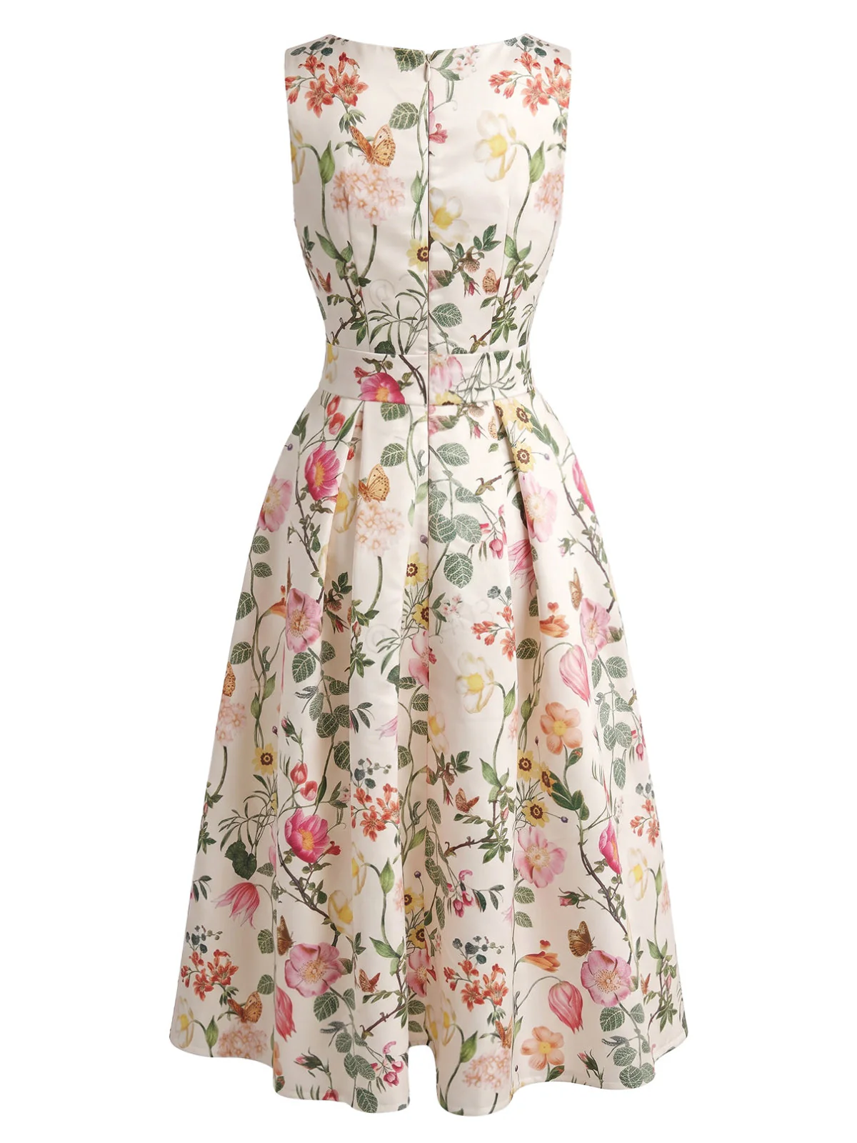 1940s Floral Print Boat Neck Sleeveless A-Line Dress - Image 2