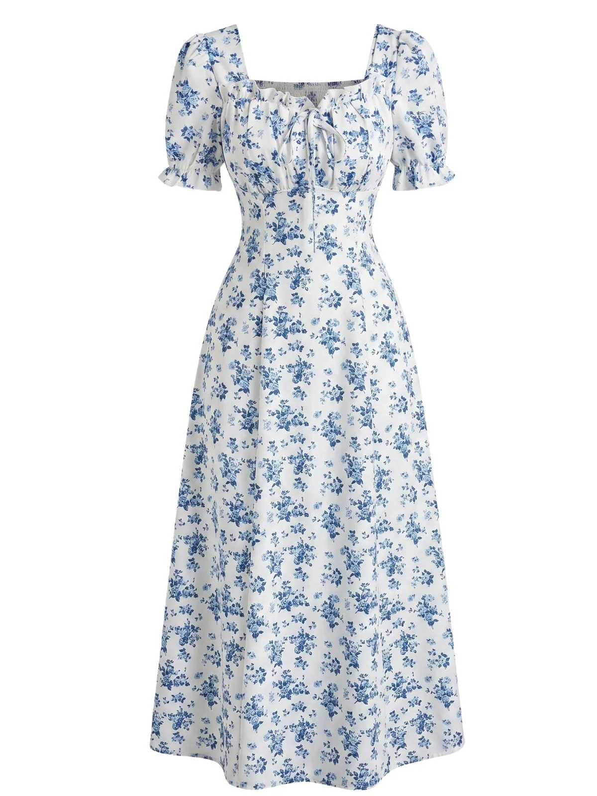 1940s Floral Puff Sleeve Midi Dress - Image 2