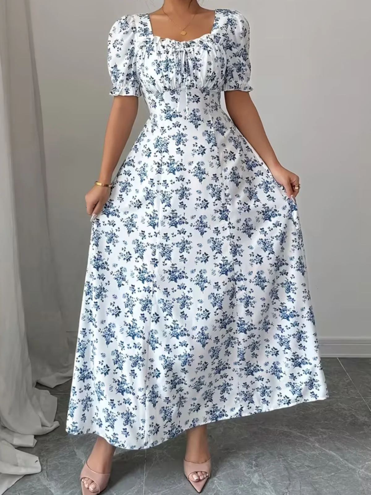 1940s Floral Puff Sleeve Midi Dress - Image 5