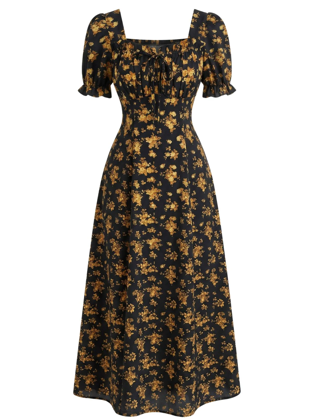 1940s Floral Puff Sleeve Midi Dress - Image 6