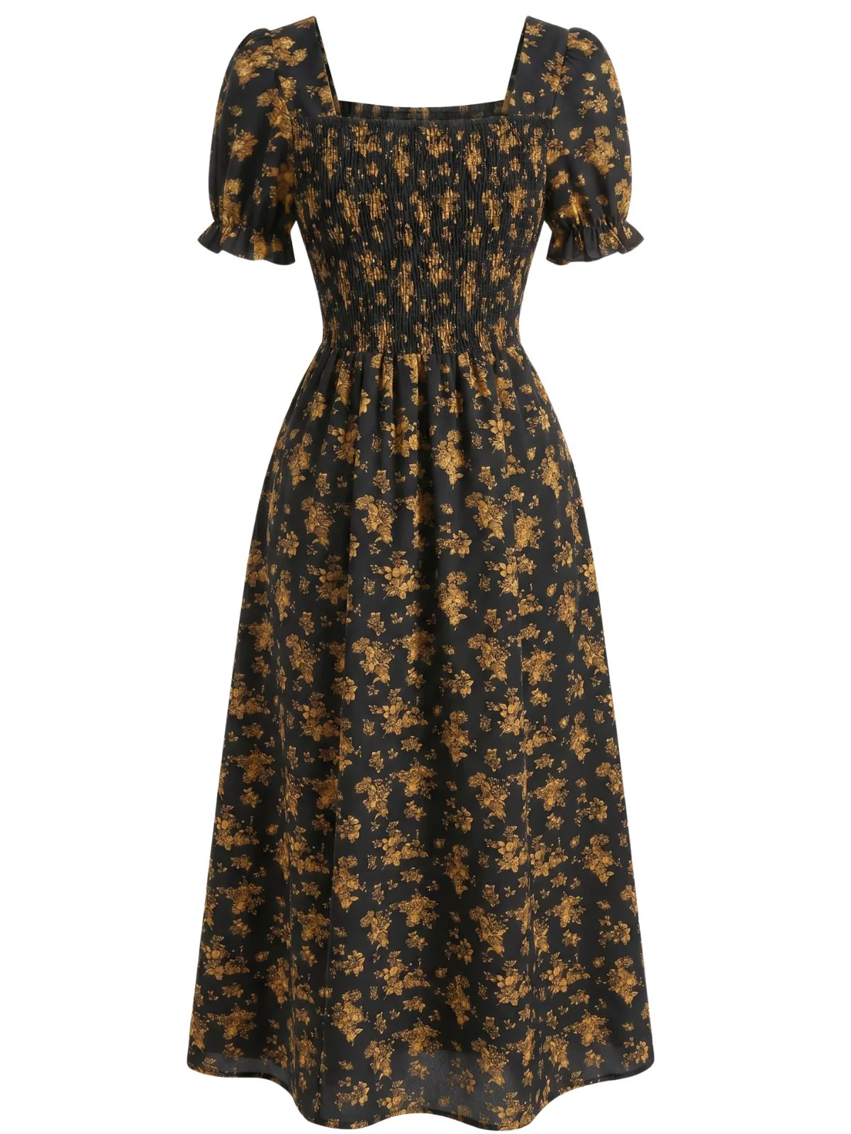 1940s Floral Puff Sleeve Midi Dress - Image 7