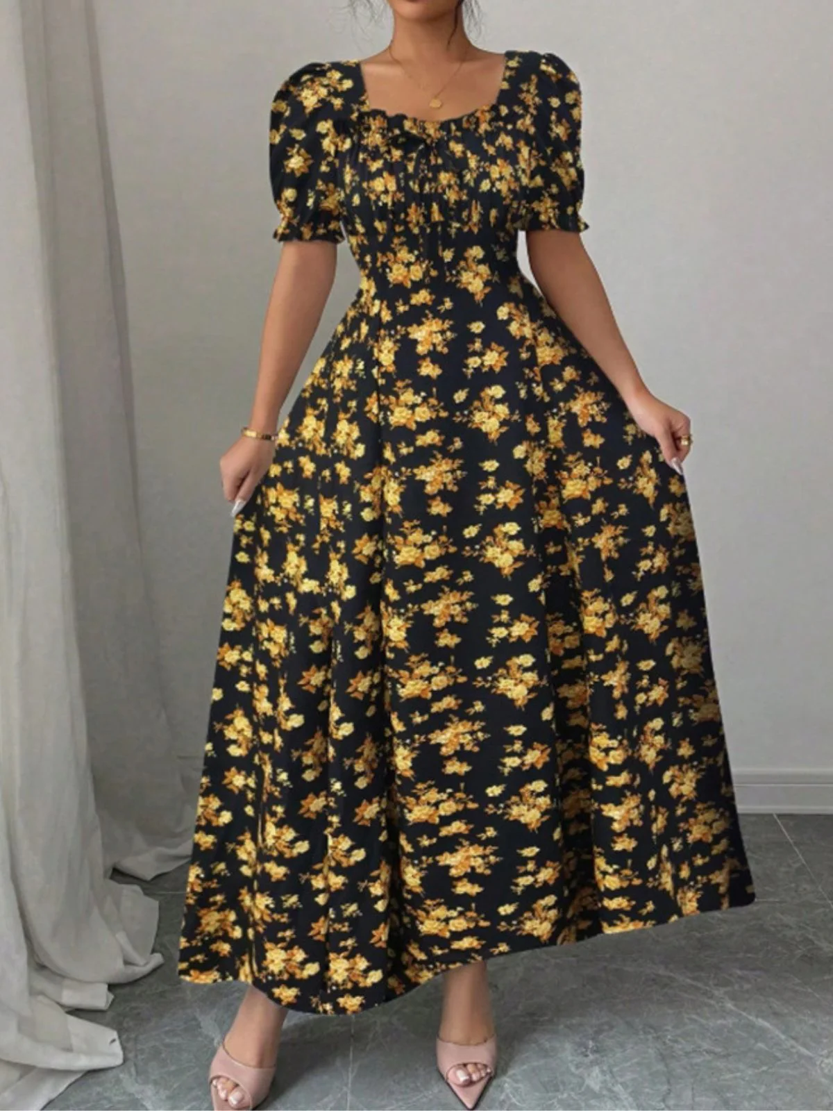 1940s Floral Puff Sleeve Midi Dress - Image 8