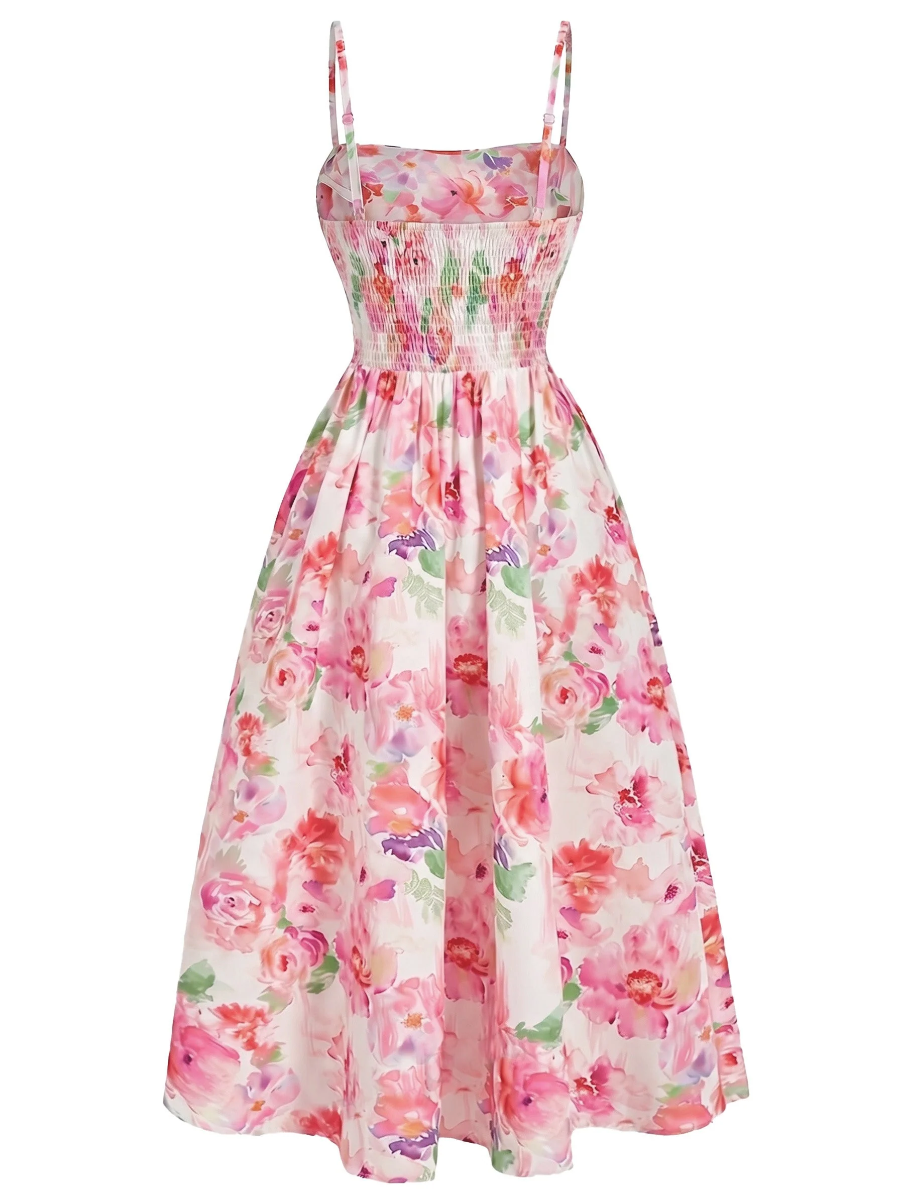 1940s Floral Ruched Camisole Midi Dress - Image 3