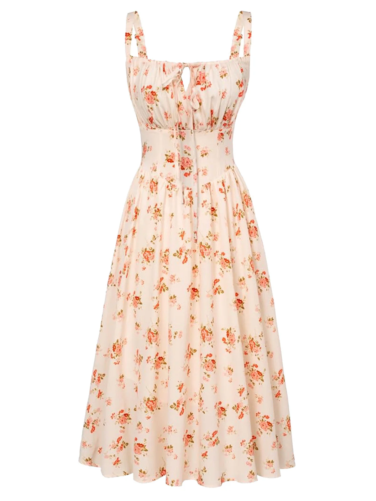 1940s Floral Tie Front Square Neck Midi Dress - Image 2