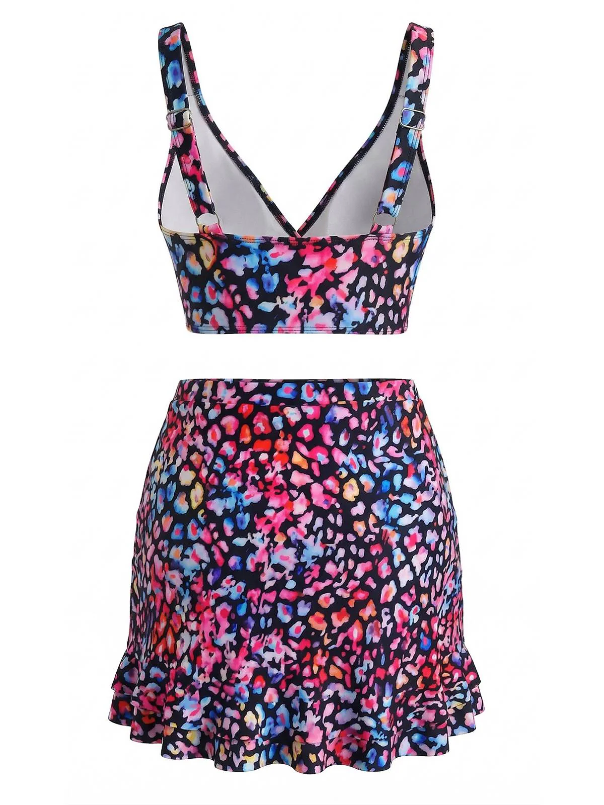 1940s Floral Twist Front Bikini Set & Ruffled Cover-Up - Image 3
