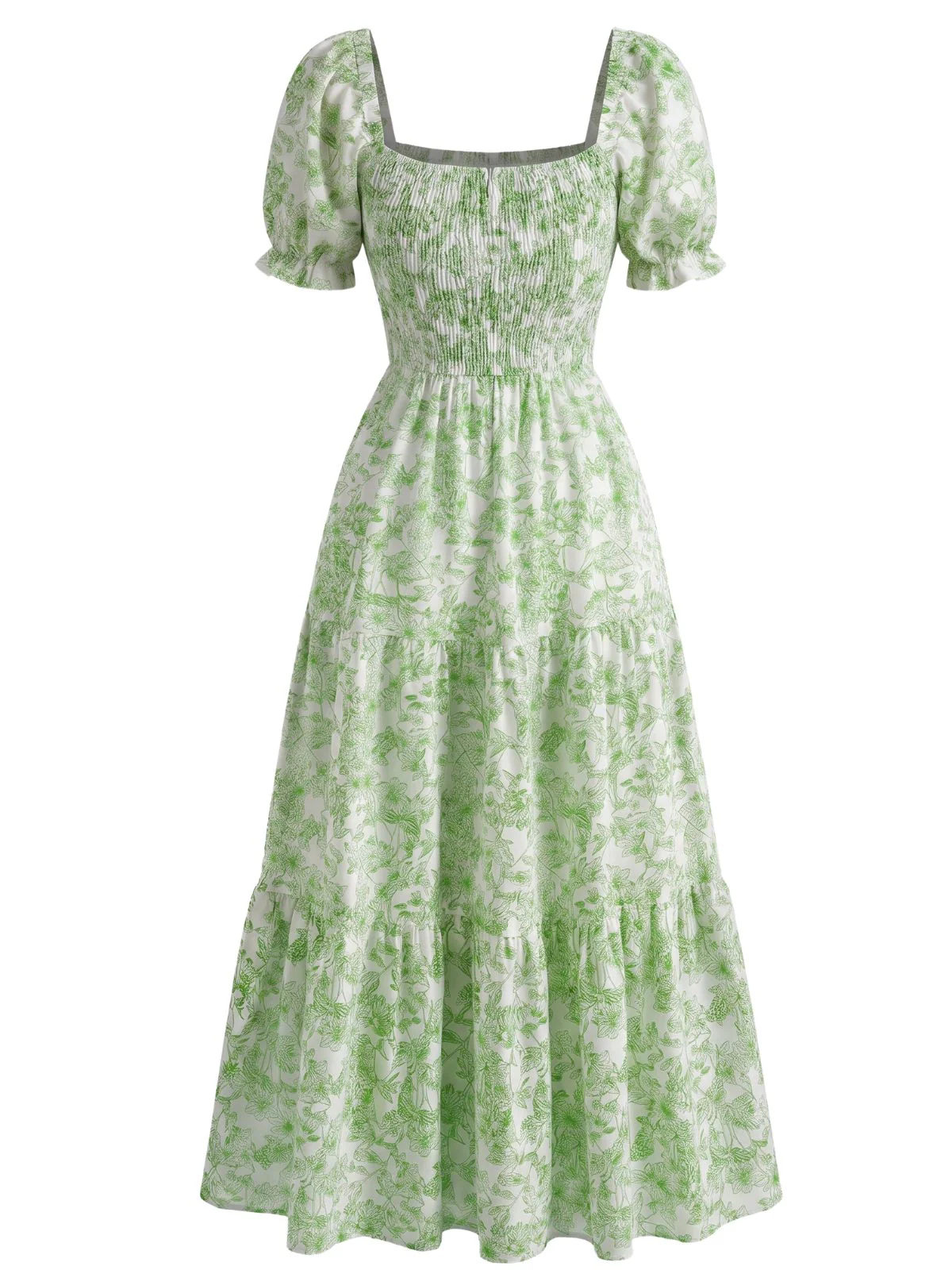 1940s Floral Wrinkle Square Neck Dress - Image 2