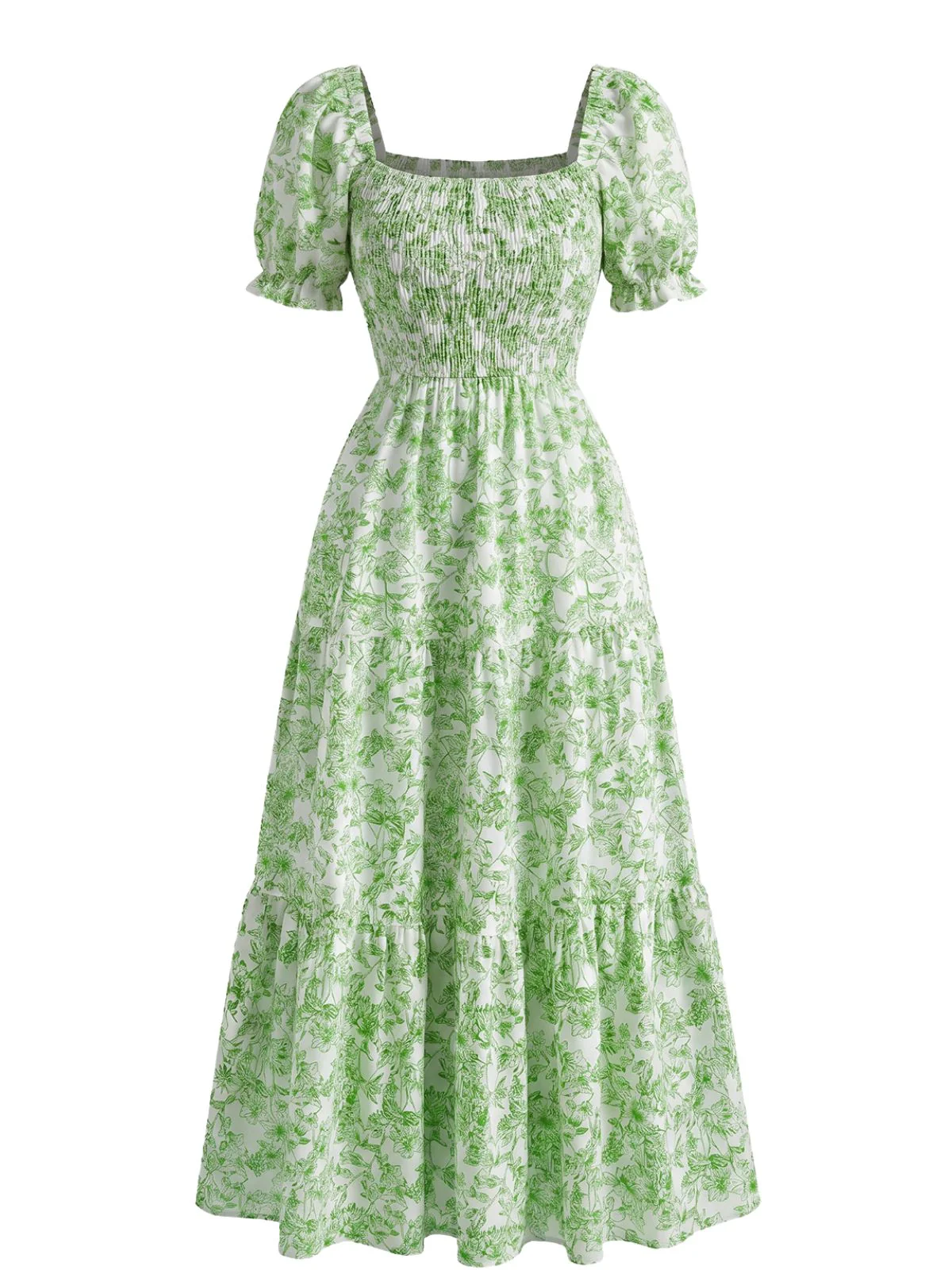 1940s Floral Wrinkle Square Neck Dress - Image 3
