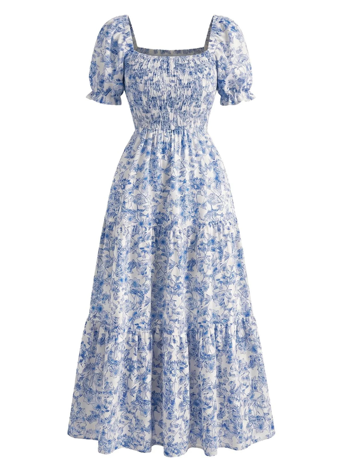 1940s Floral Wrinkle Square Neck Dress - Image 4