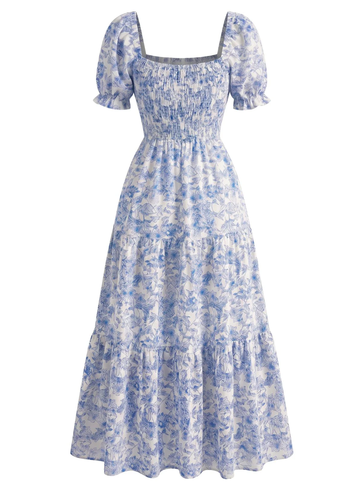 1940s Floral Wrinkle Square Neck Dress - Image 5