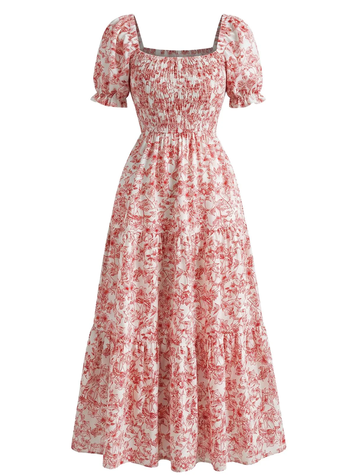 1940s Floral Wrinkle Square Neck Dress - Image 6