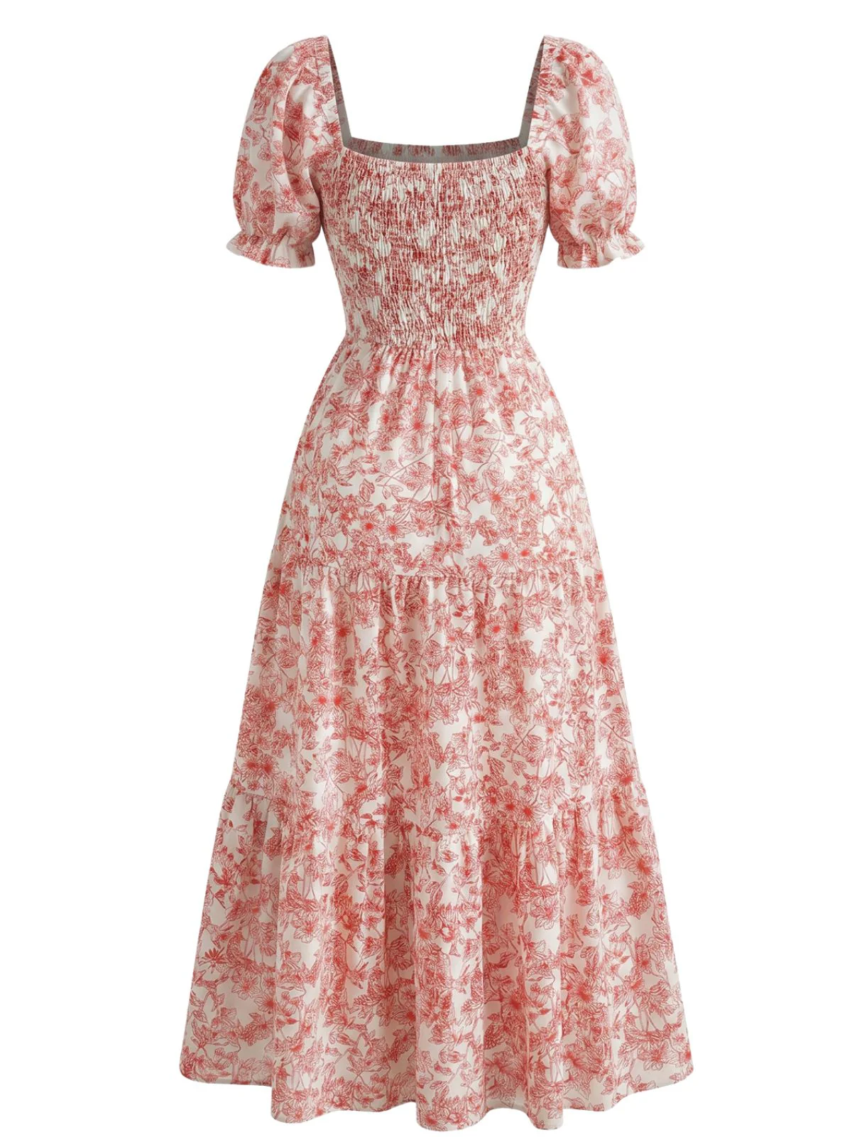 1940s Floral Wrinkle Square Neck Dress - Image 7