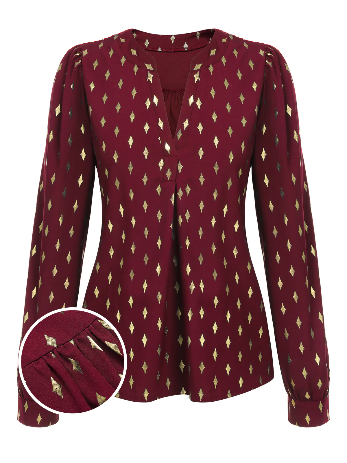 1940s Foil Stamping Stars V-Neck Blouse - Image 24