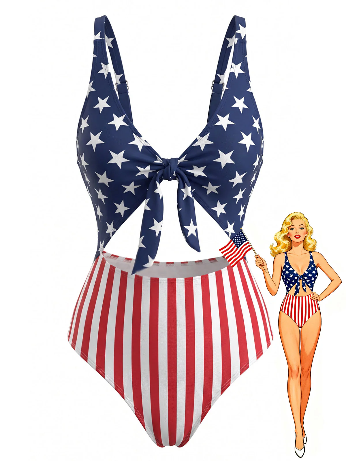 [Pre-Sale] 1940s Lace-Up Stars & Stripes Swimsuit