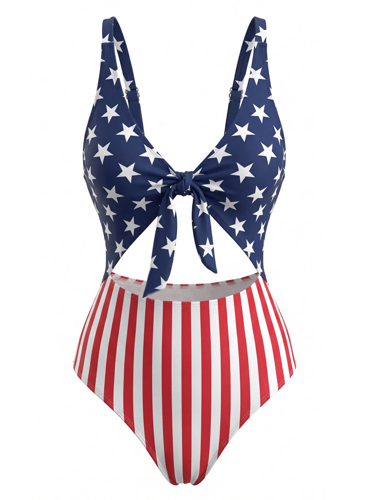 [Pre-Sale] 1940s Lace-Up Stars & Stripes Swimsuit - Image 2