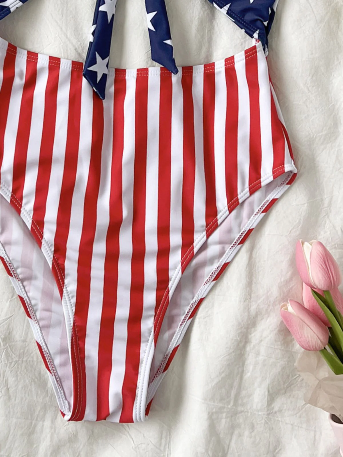 [Pre-Sale] 1940s Lace-Up Stars & Stripes Swimsuit - Image 8