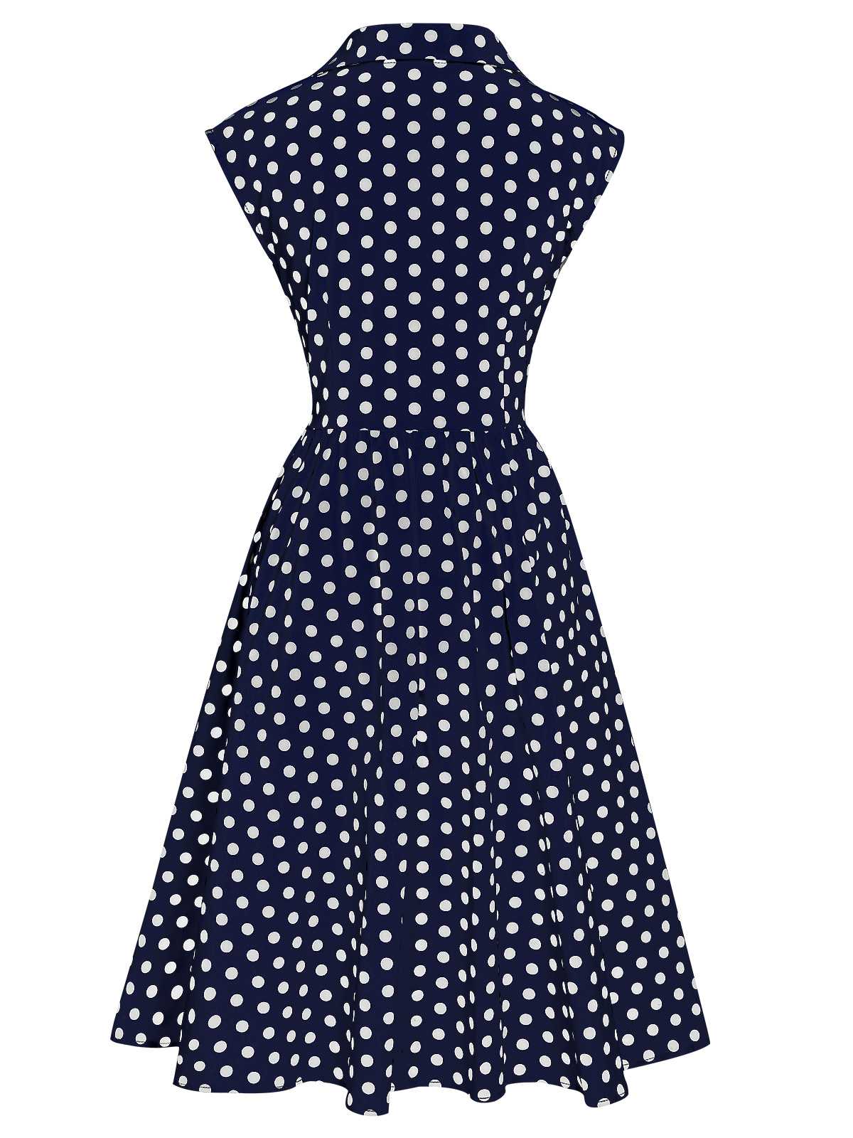 1940s Lapel Polka Dots Sleeveless Dress - Image 3