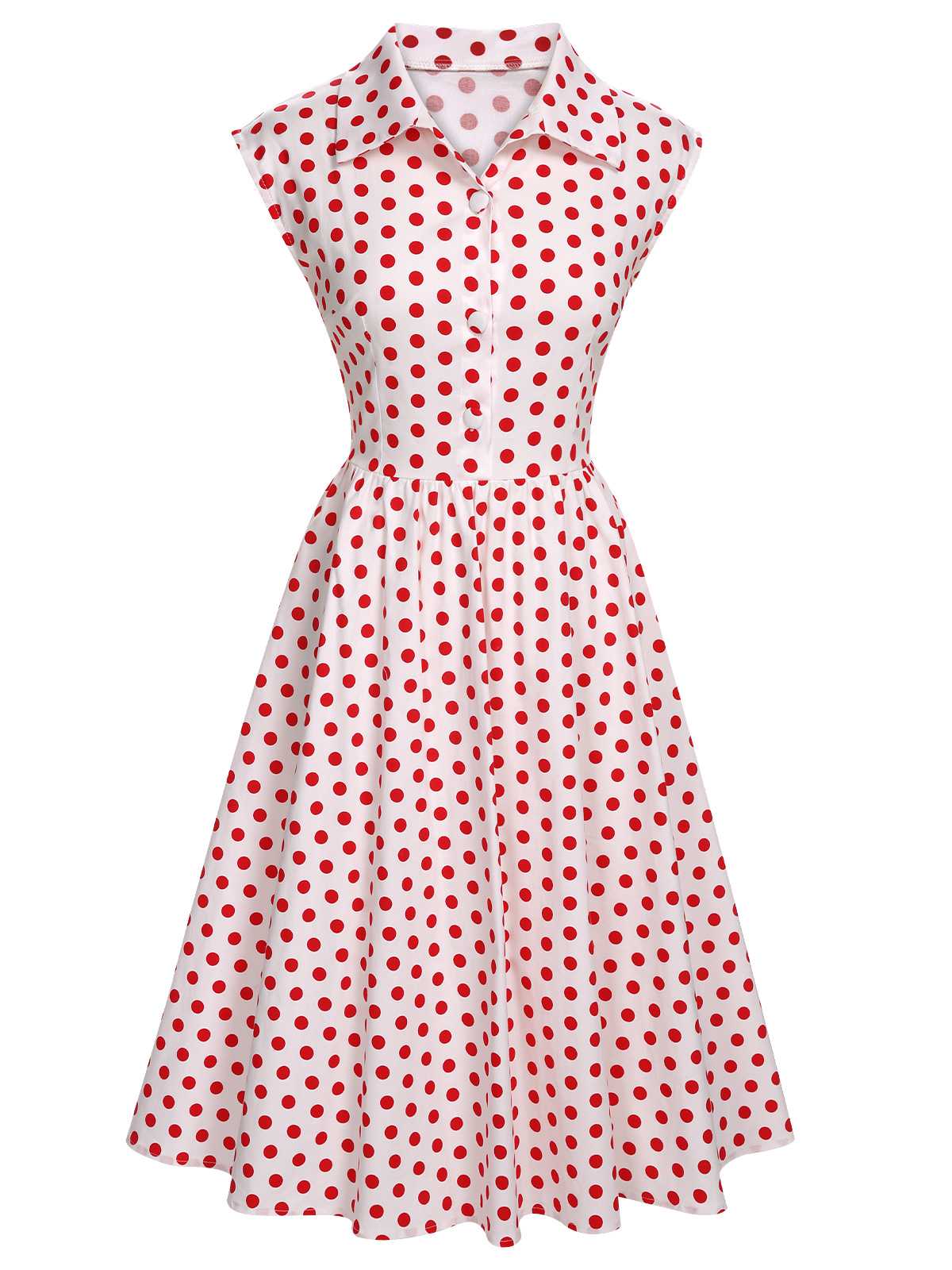 1940s Lapel Polka Dots Sleeveless Dress - Image 4