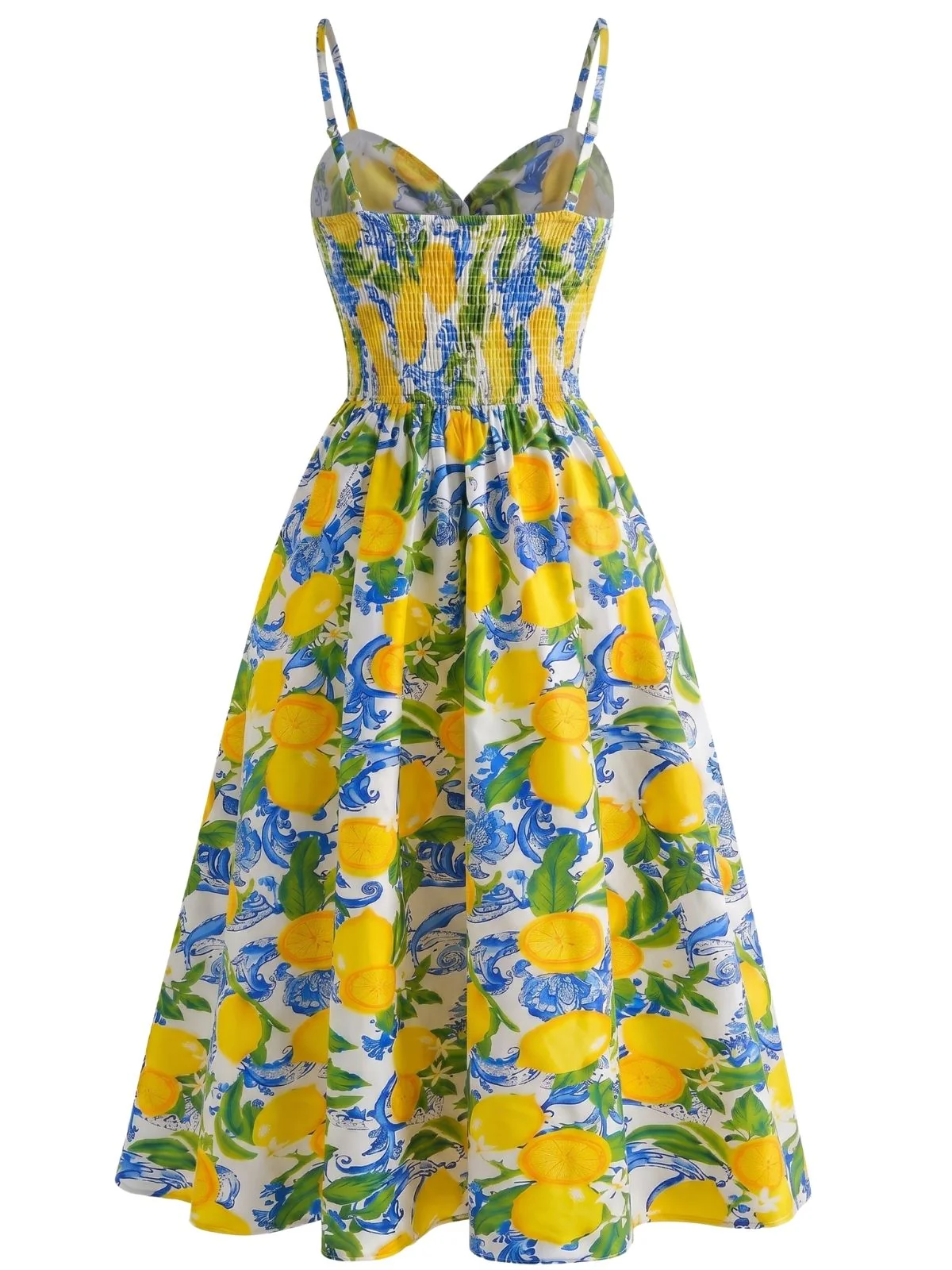 1940s Lemon Print Spaghetti Strap Swing Dress - Image 2