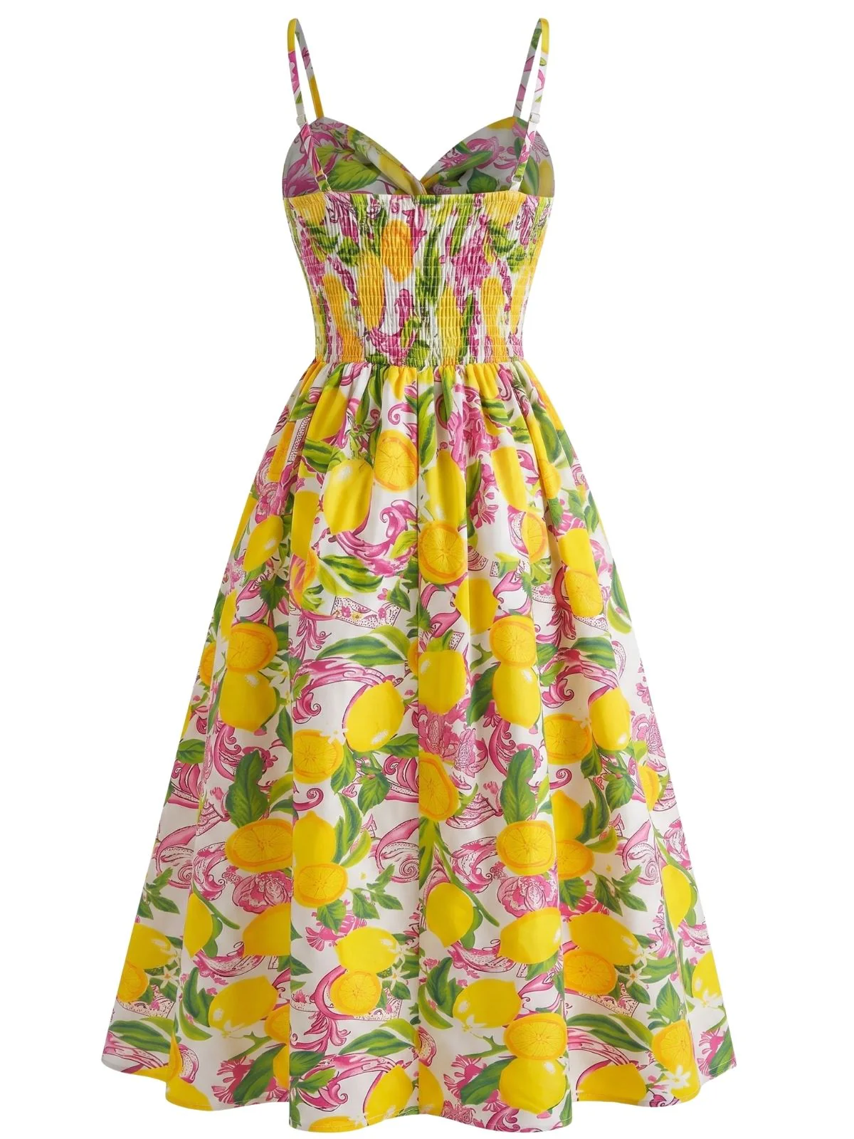 1940s Lemon Print Spaghetti Strap Swing Dress - Image 3