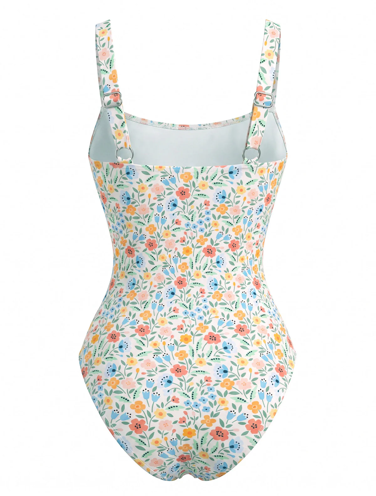 1940s Ruched Square Neck Ditsy Floral One-Piece Swimsuit - Image 3