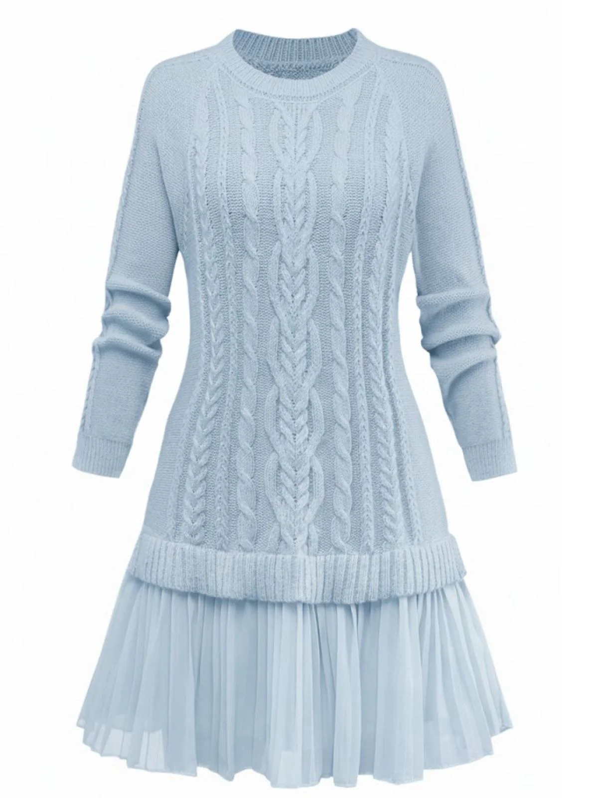 1940s Solid Cable Knit Pleated Hem Sweater Dress - Image 11