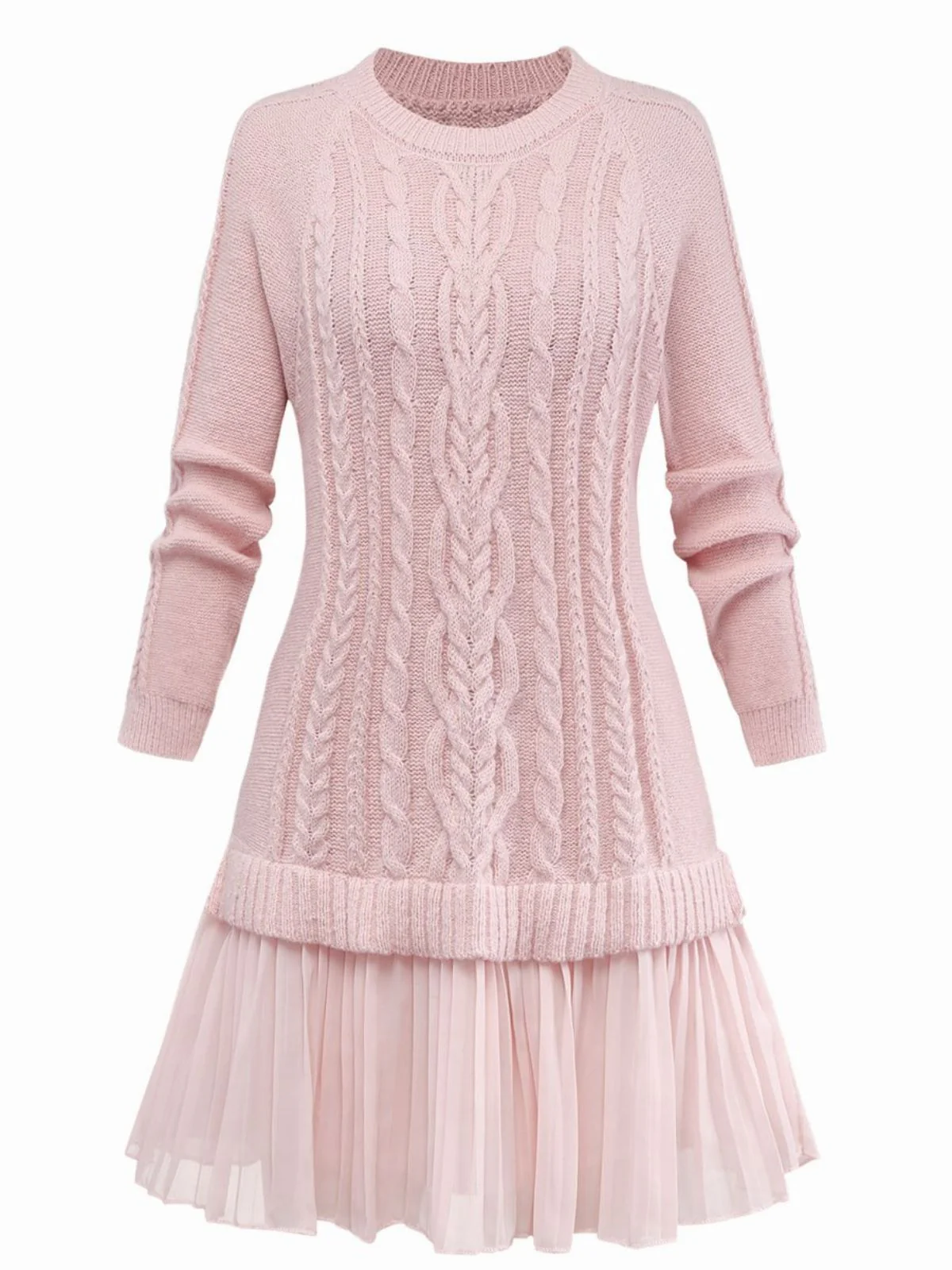 1940s Solid Cable Knit Pleated Hem Sweater Dress - Image 6