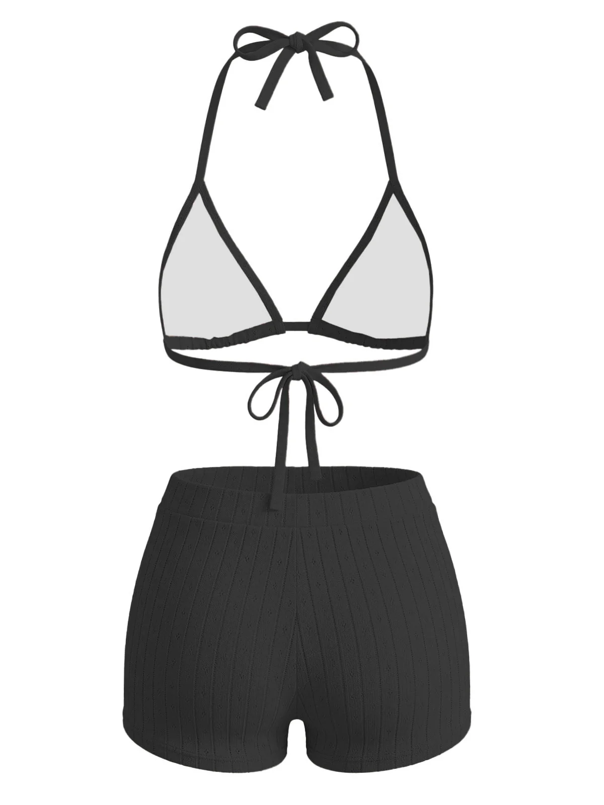 1940s Solid Halter Textured Triangle Bikini Set - Image 5