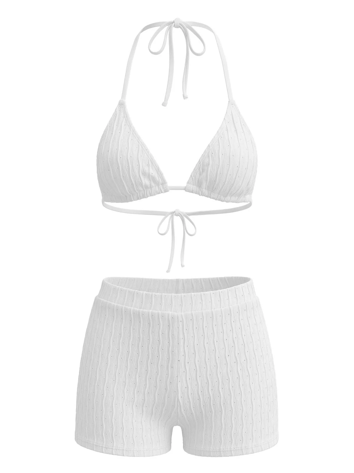 1940s Solid Halter Textured Triangle Bikini Set - Image 8