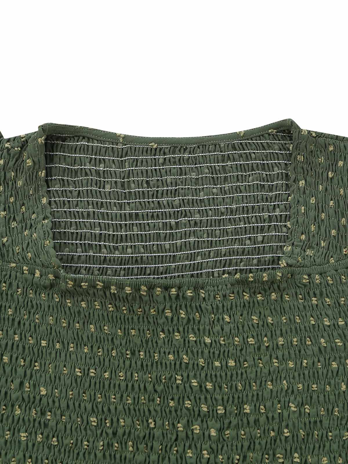 1940s Square Neck Embroidery Jacquard Smocked Dress - Image 7