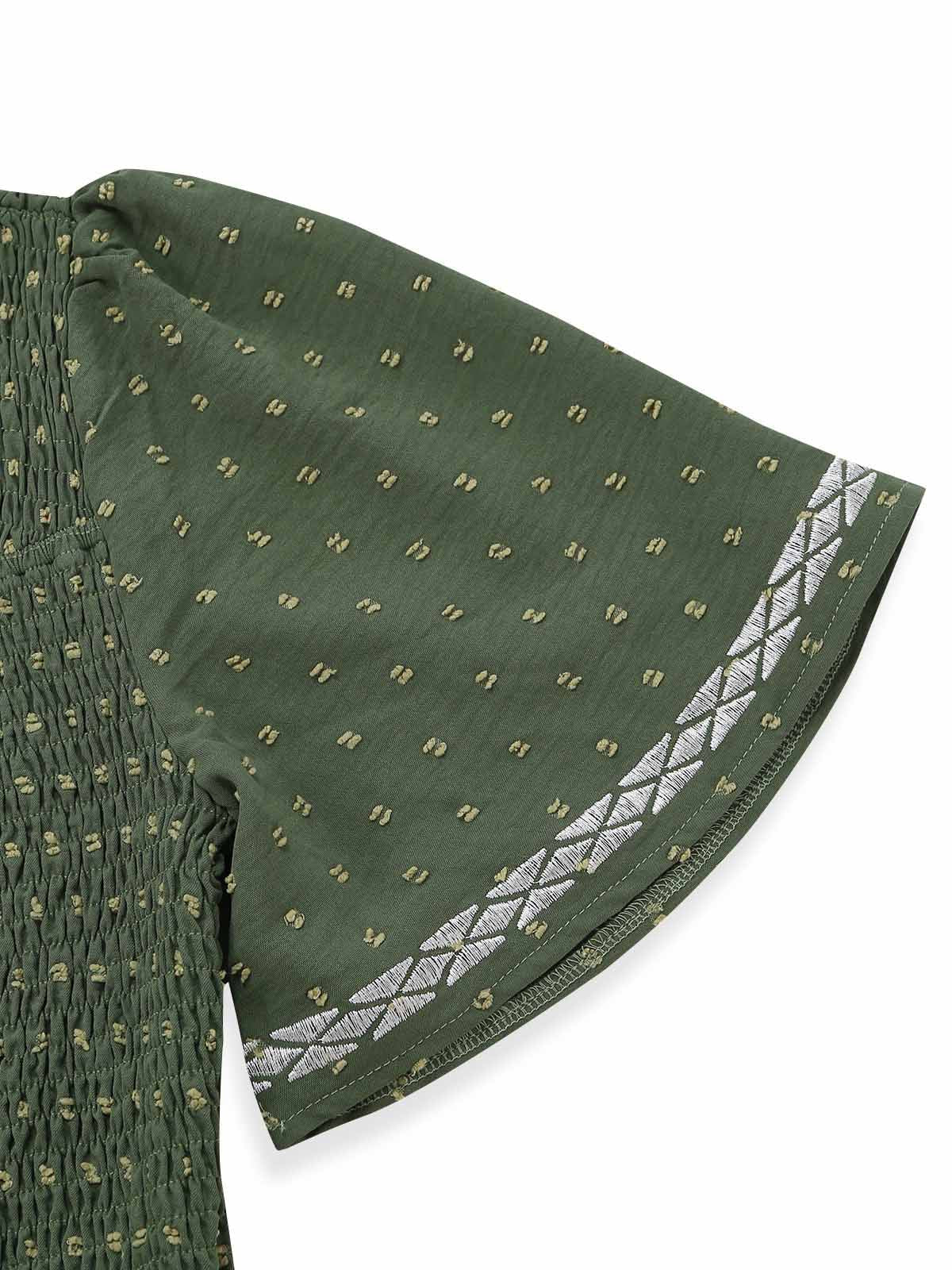 1940s Square Neck Embroidery Jacquard Smocked Dress - Image 8