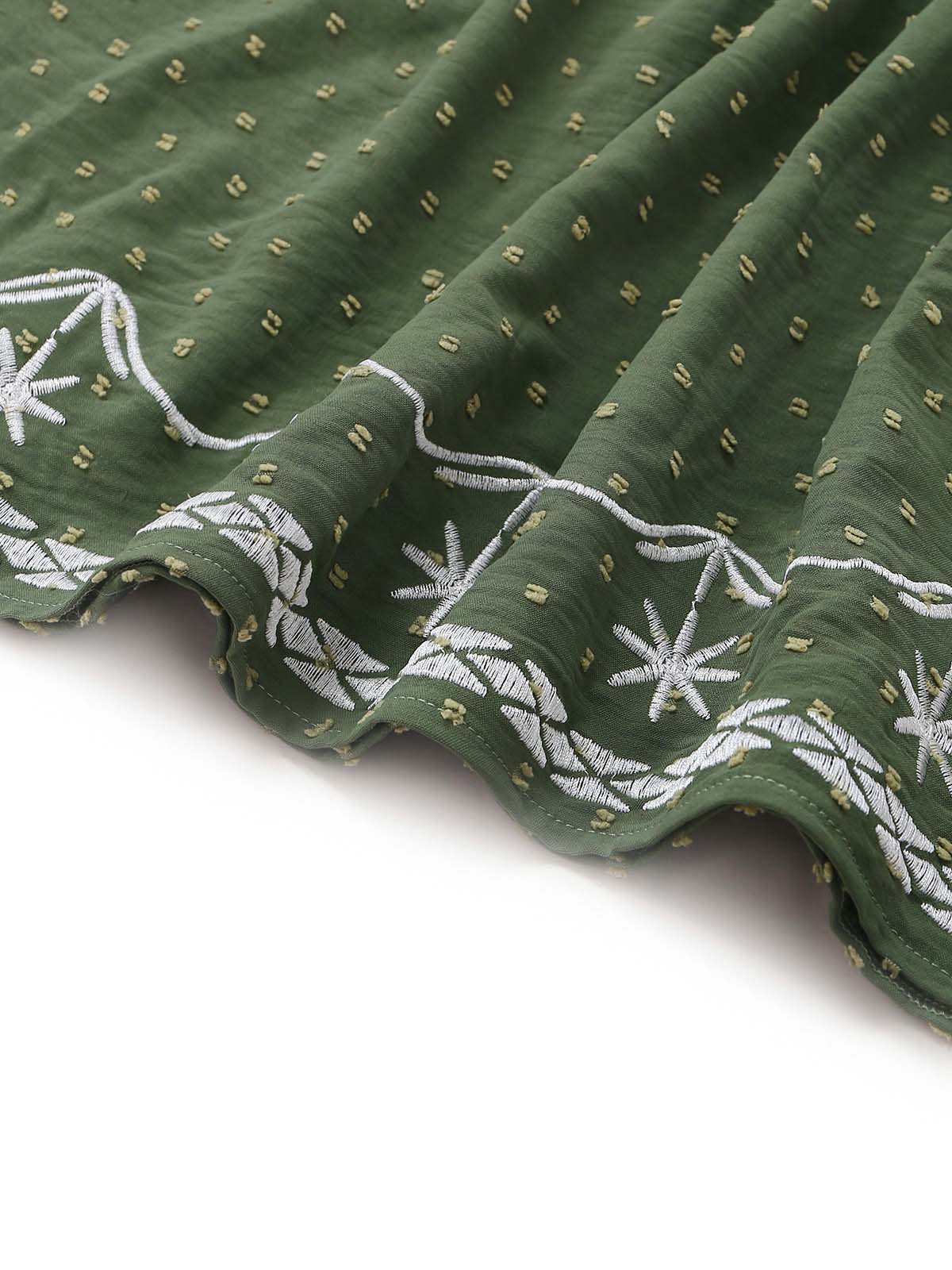 1940s Square Neck Embroidery Jacquard Smocked Dress - Image 9