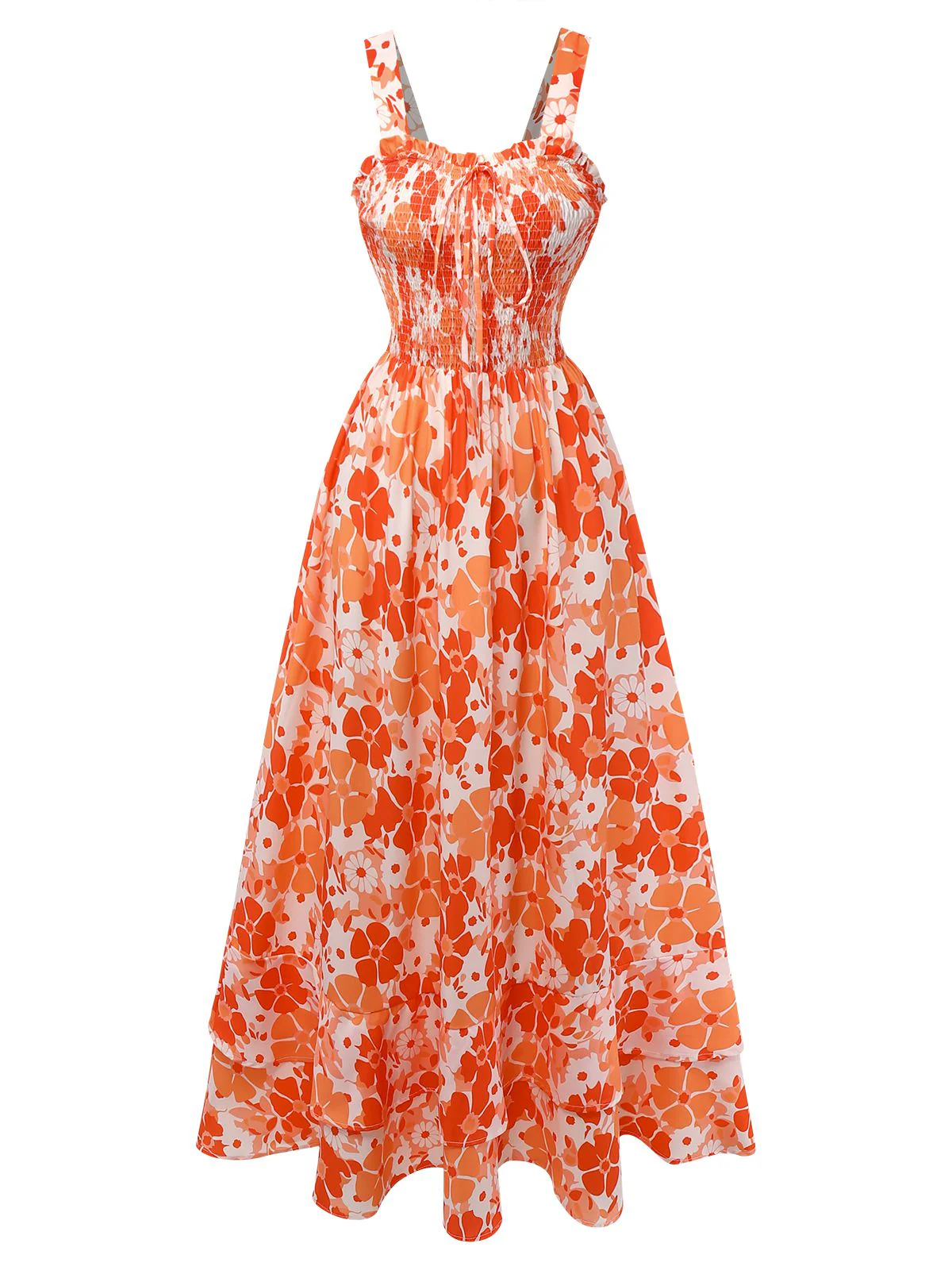 1940s Square Neck Irregular Floral Pleated Dress - Image 7