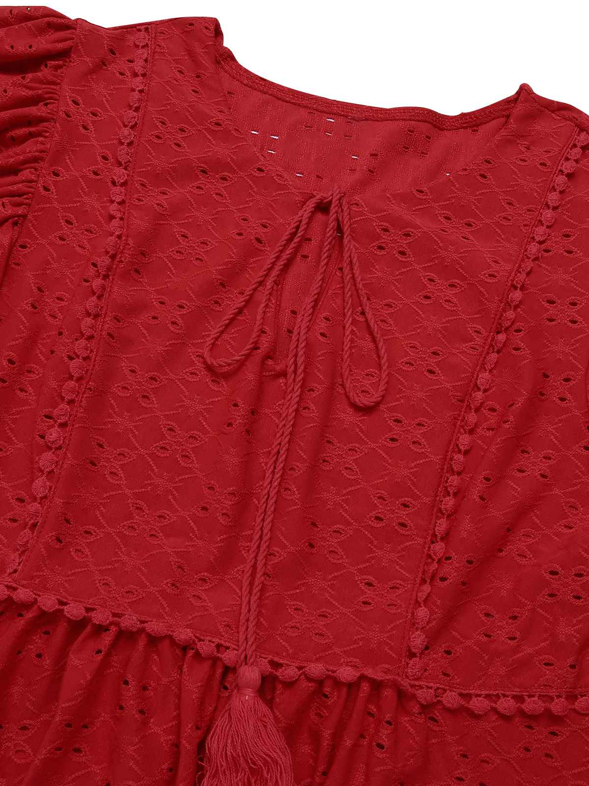 1940s Tie Front Eyelet Embroidered Blouse - Image 4