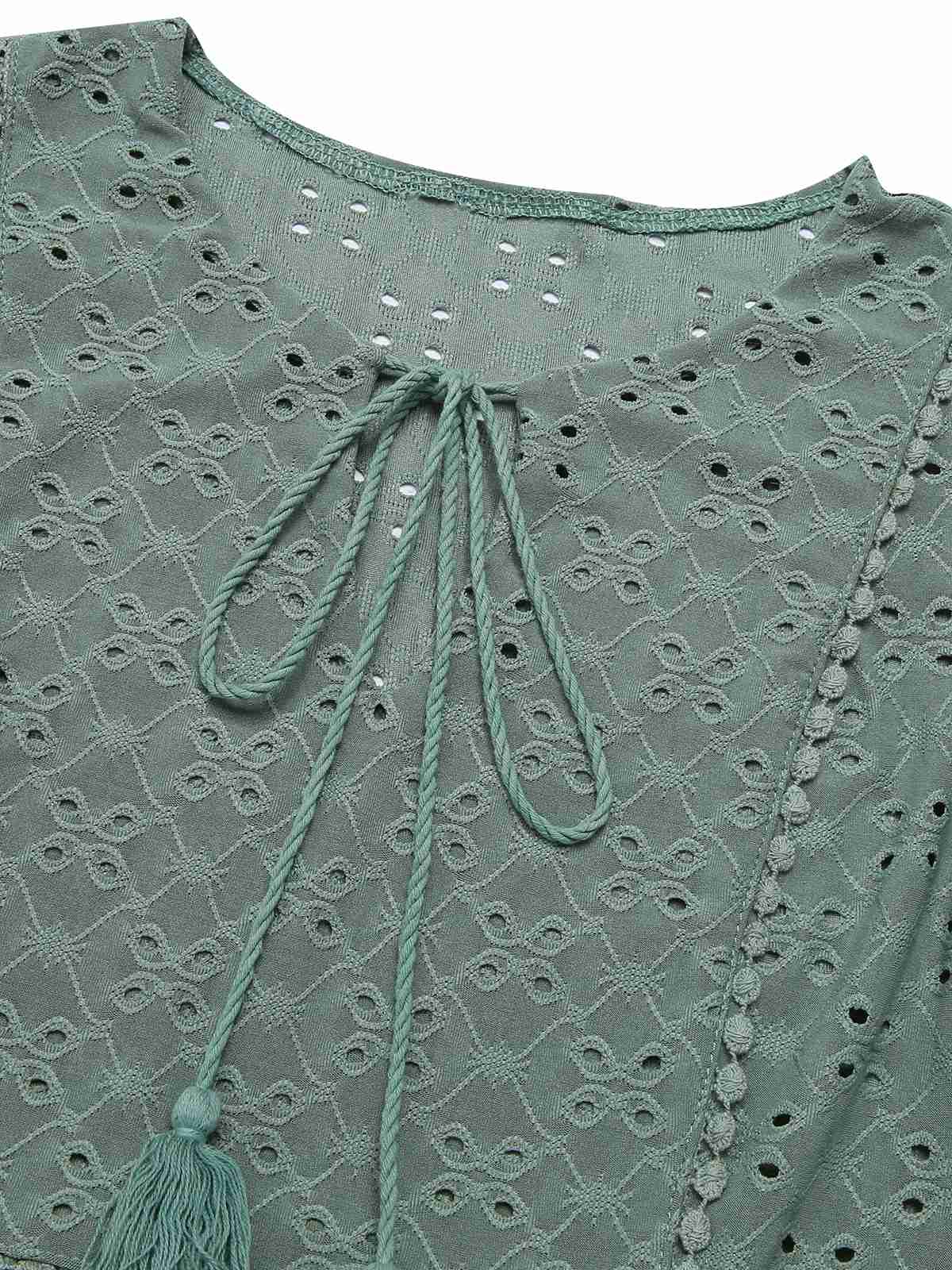 1940s Tie Front Eyelet Embroidered Blouse - Image 10