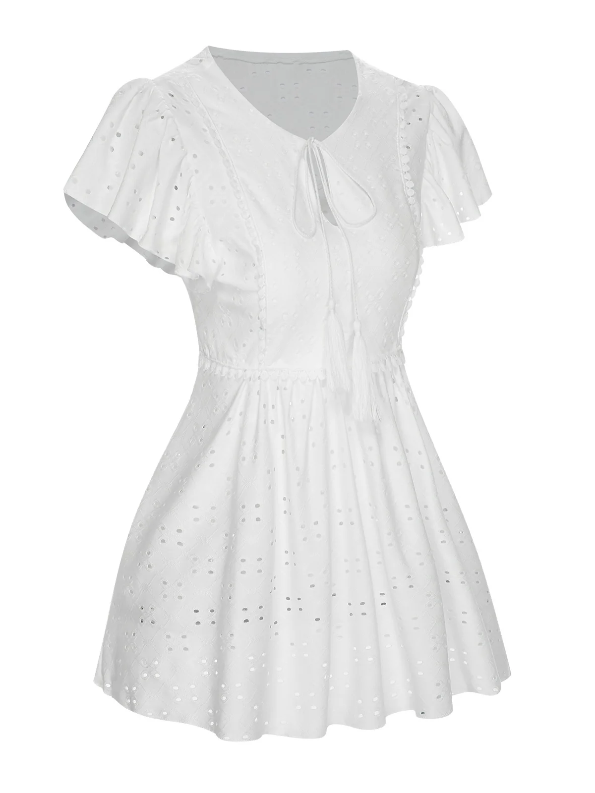 1940s Tie Front Eyelet Embroidered Blouse - Image 23