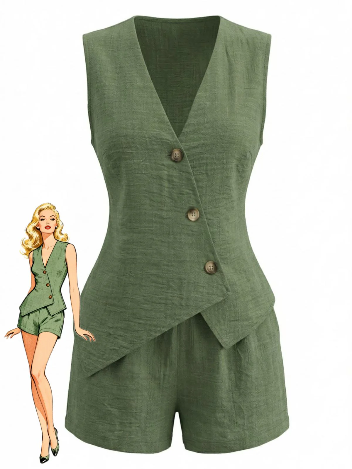 1940s V-Neck Lace-Up Vest & Shorts Set