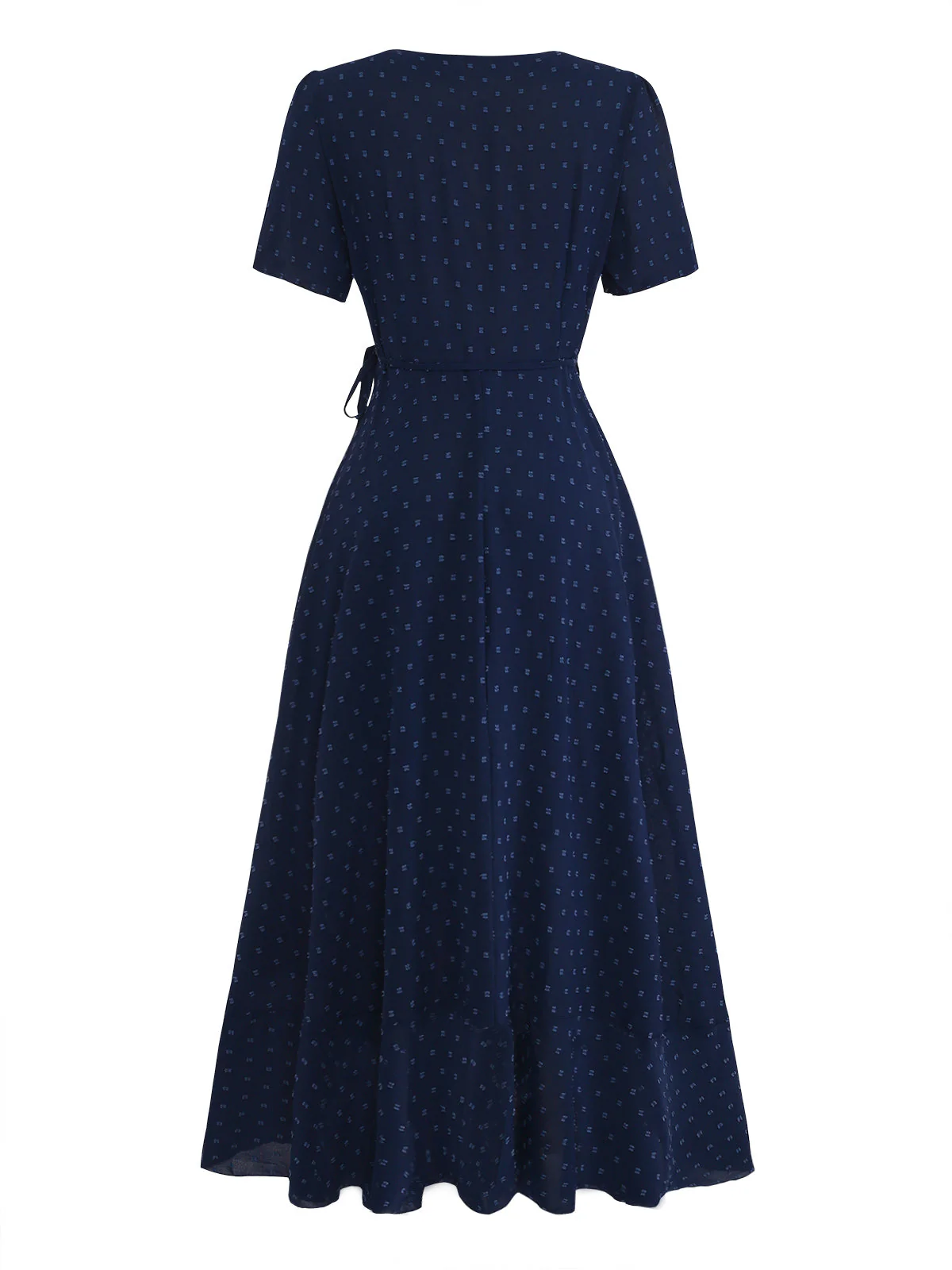 1940s V-Neck Textured Ruffle Hem Wrap Dress - Image 2