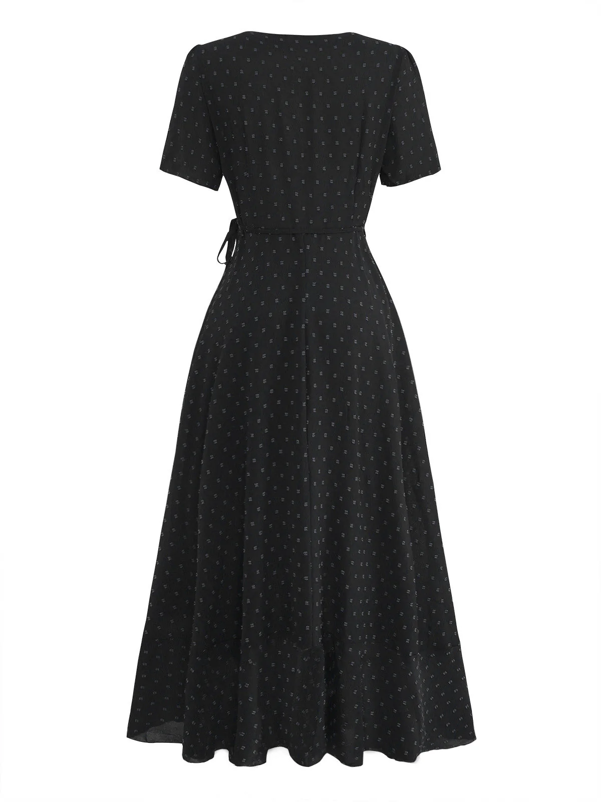 1940s V-Neck Textured Ruffle Hem Wrap Dress - Image 8