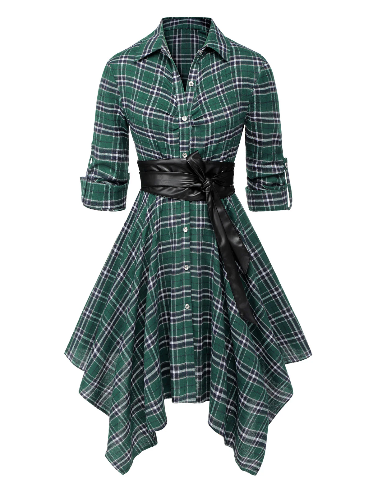 1950s 3/4 Sleeve Plaid Belt Dress - Image 15