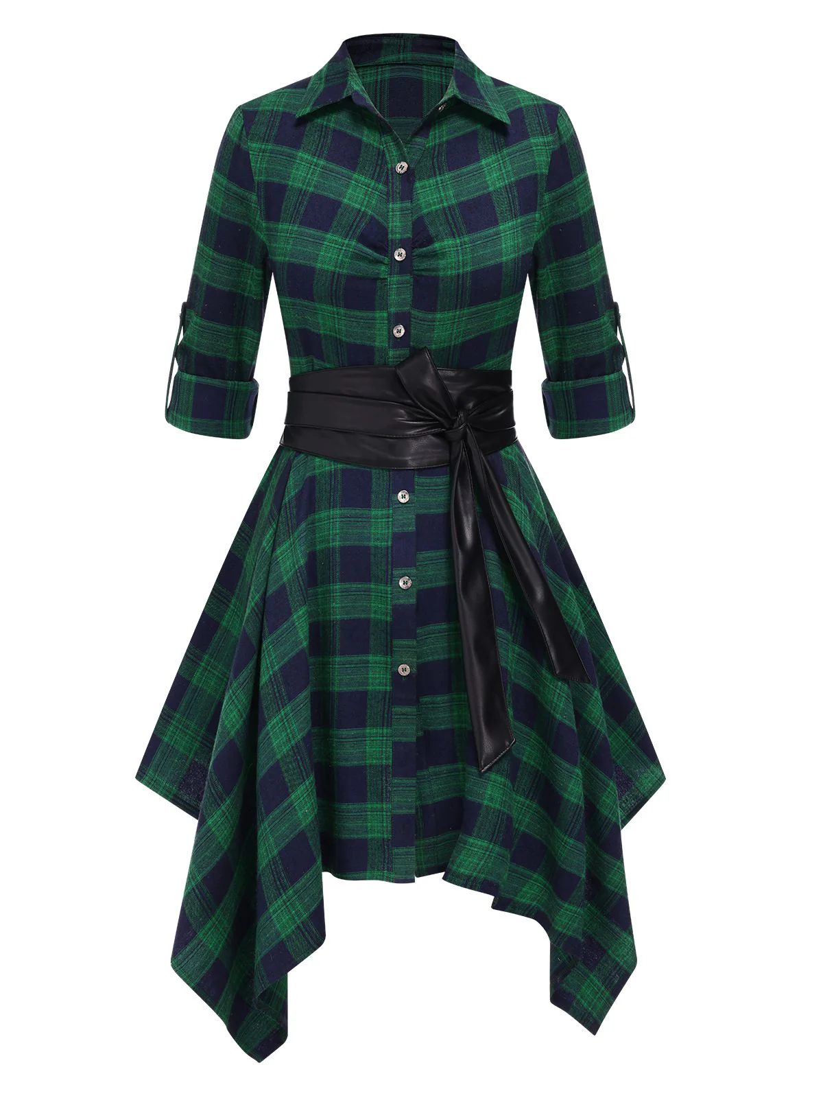 1950s 3/4 Sleeve Plaid Belt Dress - Image 19