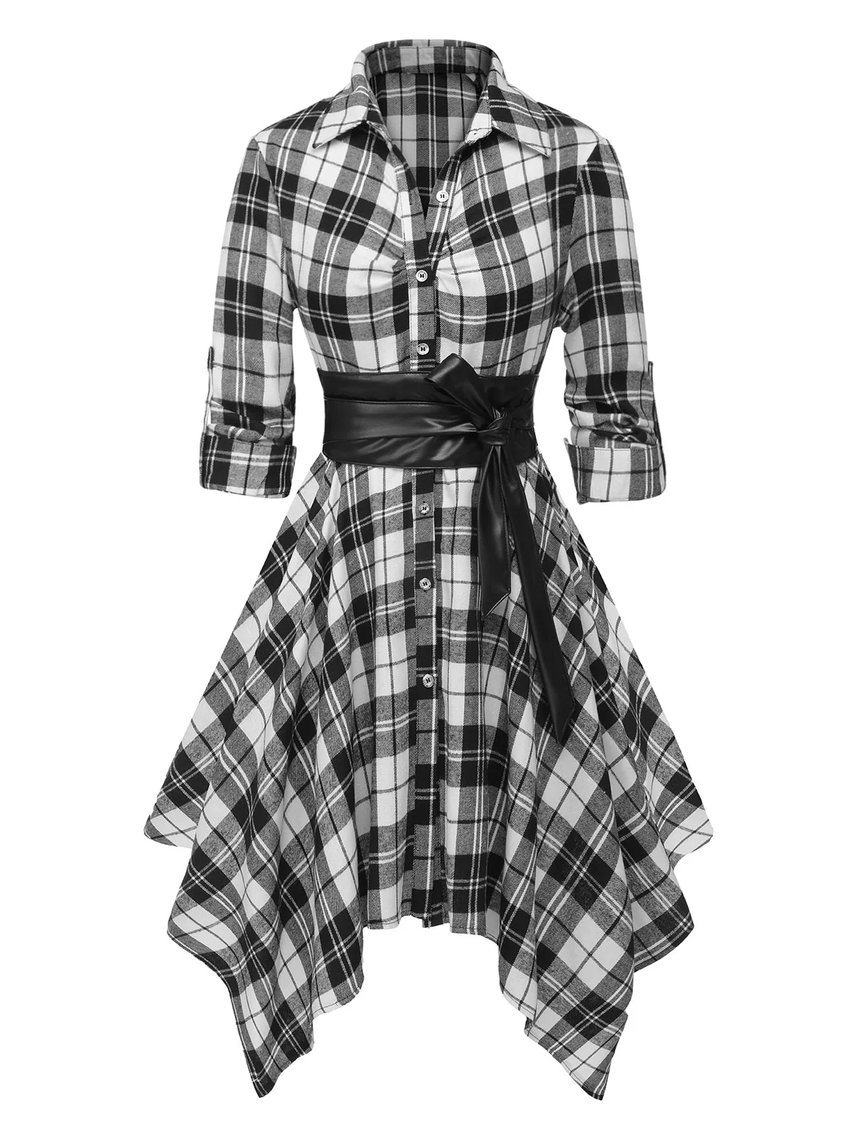1950s 3/4 Sleeve Plaid Belt Dress - Image 2