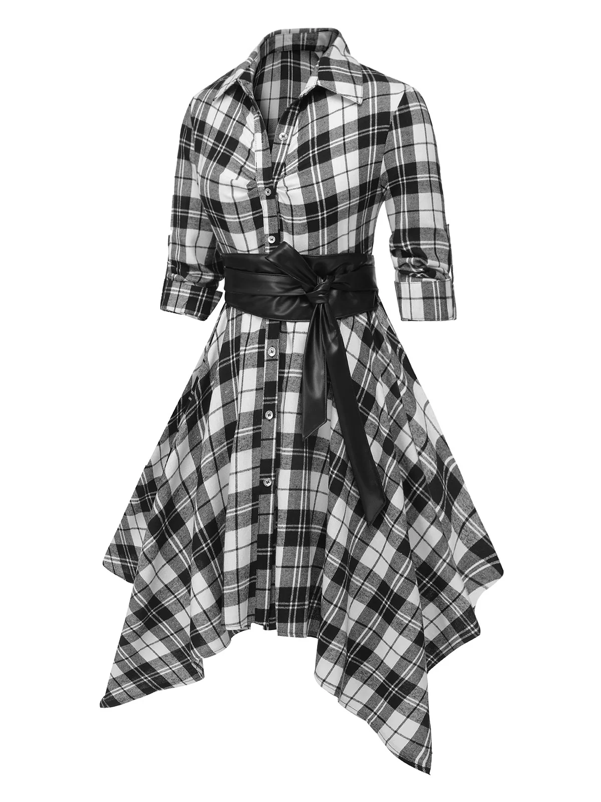 1950s 3/4 Sleeve Plaid Belt Dress - Image 3