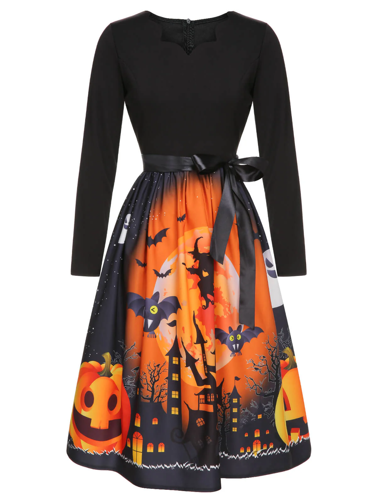 1950s Black Halloween Long Sleeve Swing Dress - Image 2