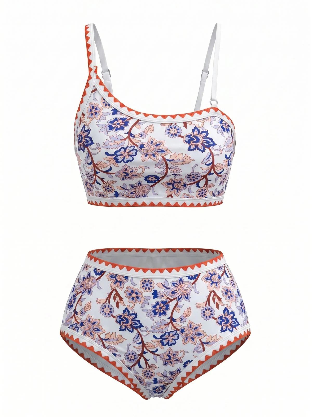 1950s Botanical Floral One Shoulder High Waist Bikini Set - Image 4