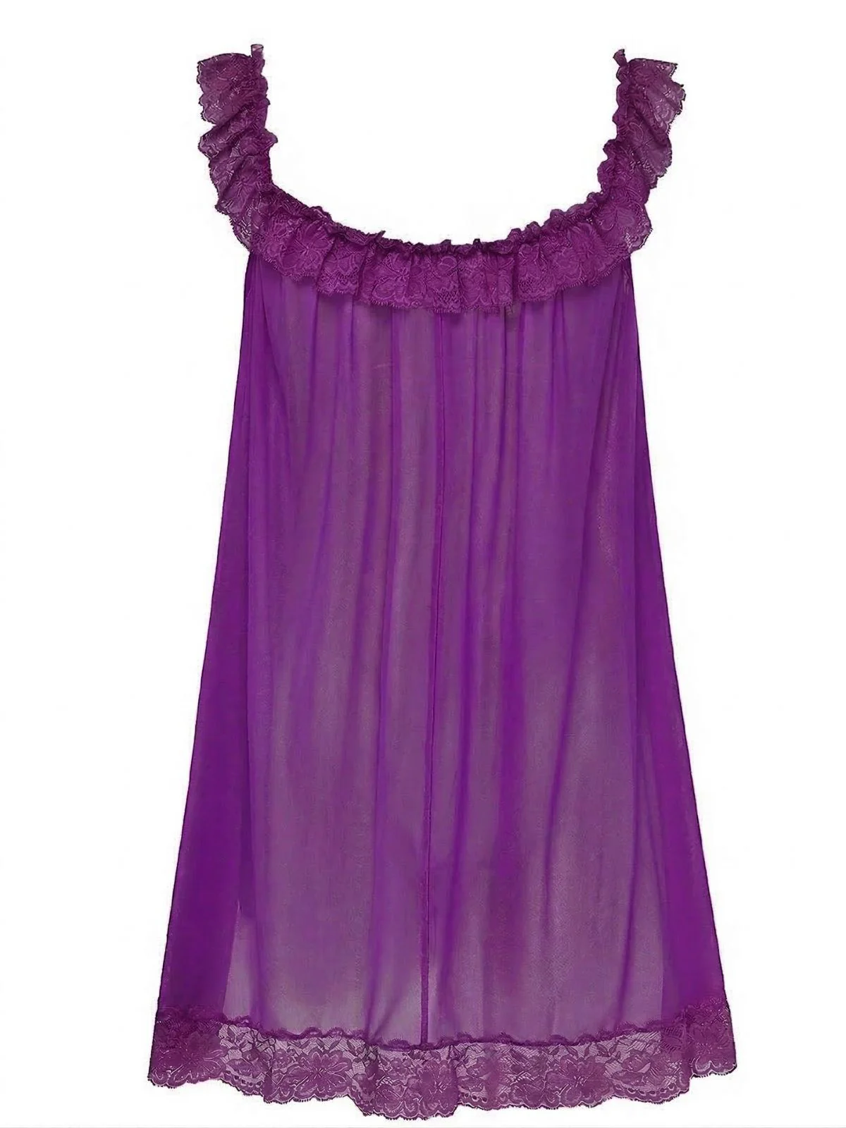 1950s Bow Lace Trim Sheer Mesh Babydoll Nightgown - Image 11