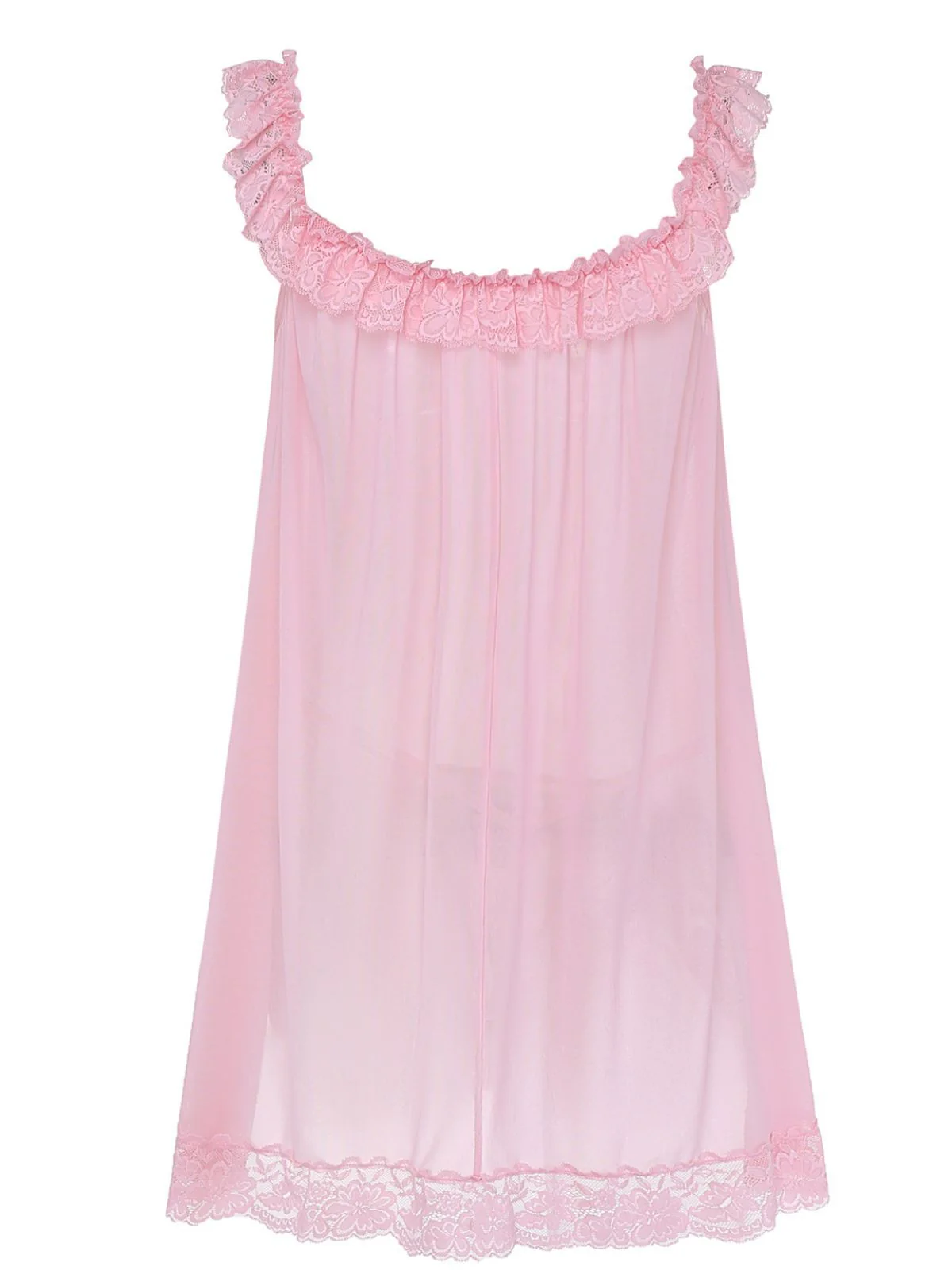 1950s Bow Lace Trim Sheer Mesh Babydoll Nightgown - Image 4